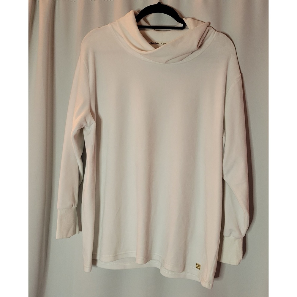 Calvin Klein Winter White Velour Cowl Neck Top Long Sleeve Large M1XHK807